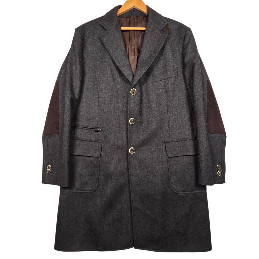 Luigi Bianchi Mantova Coat Mens 48R Grey Loro Piana Wool Storm System Overcoat